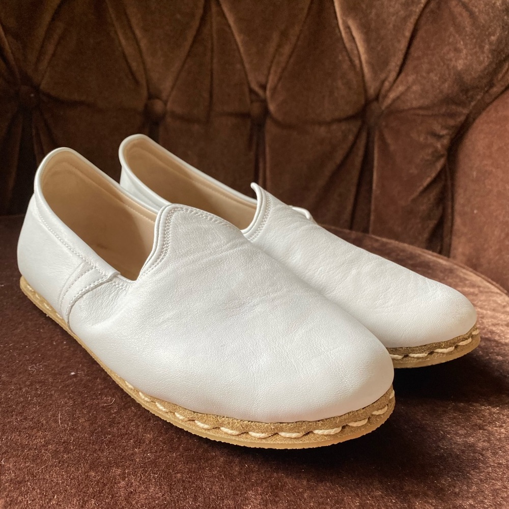 Atlantis White Leather Turkish Slip-On Shoes